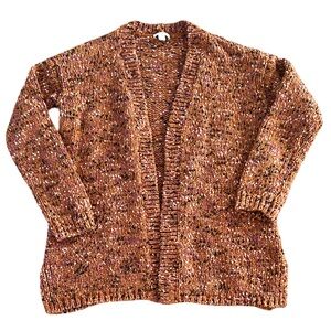 J.Jill Women’s Speckled Chunky Knit Cardigan XS Orange Purple Cozy Fall Sweater